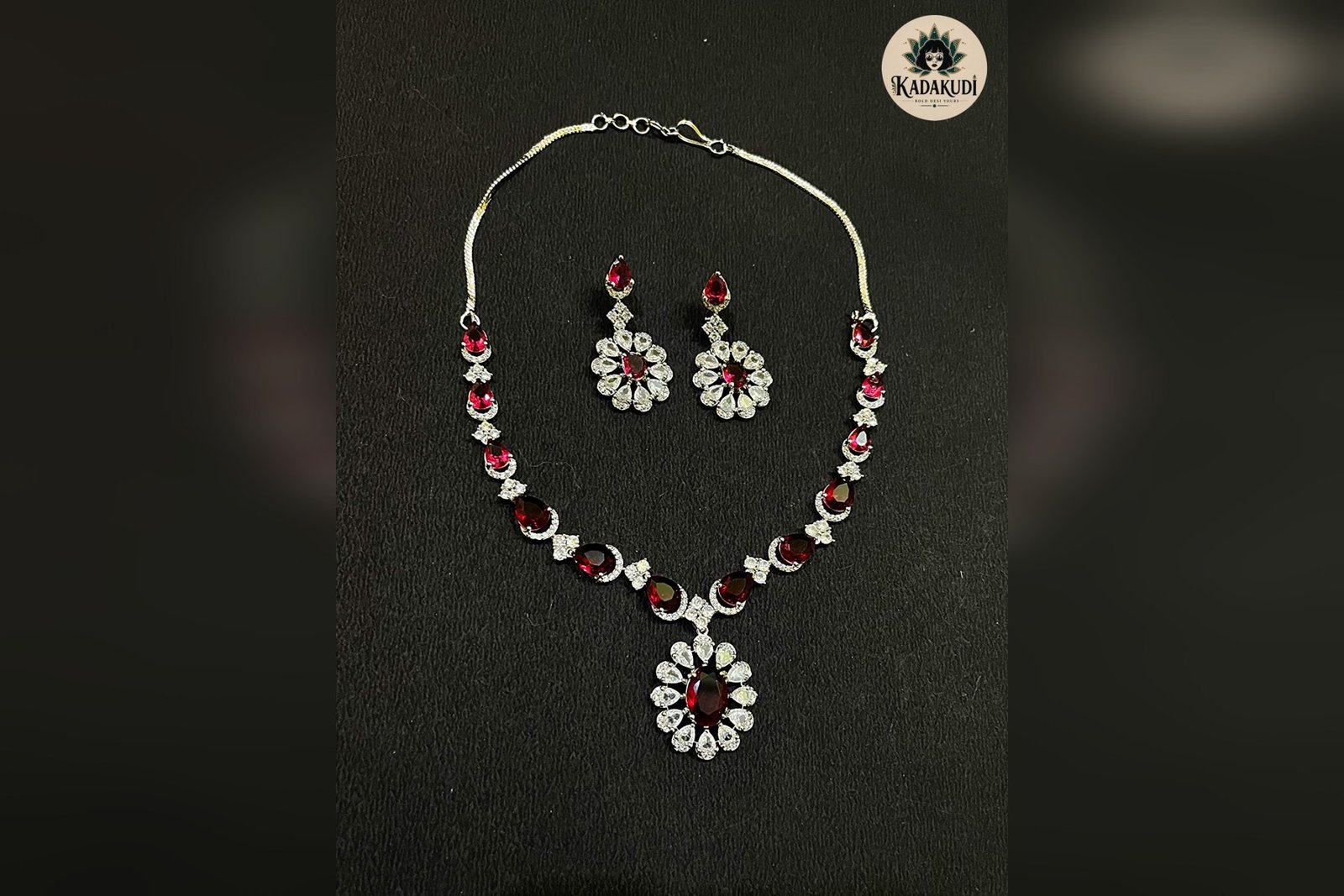 Kadakudi ruby red stone necklace set