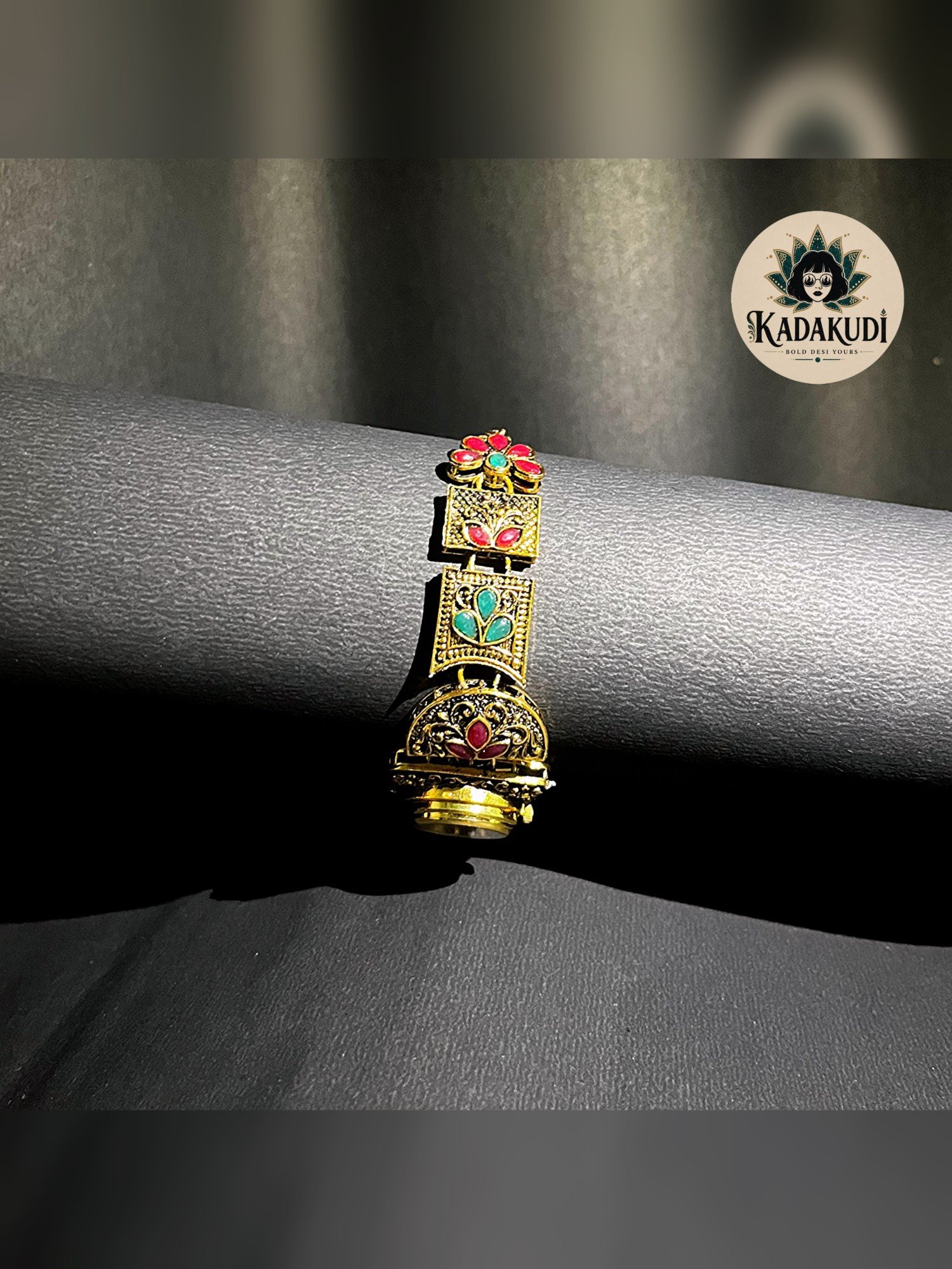 Antique Gold Floral Bracelet Watch by Kadakudi
