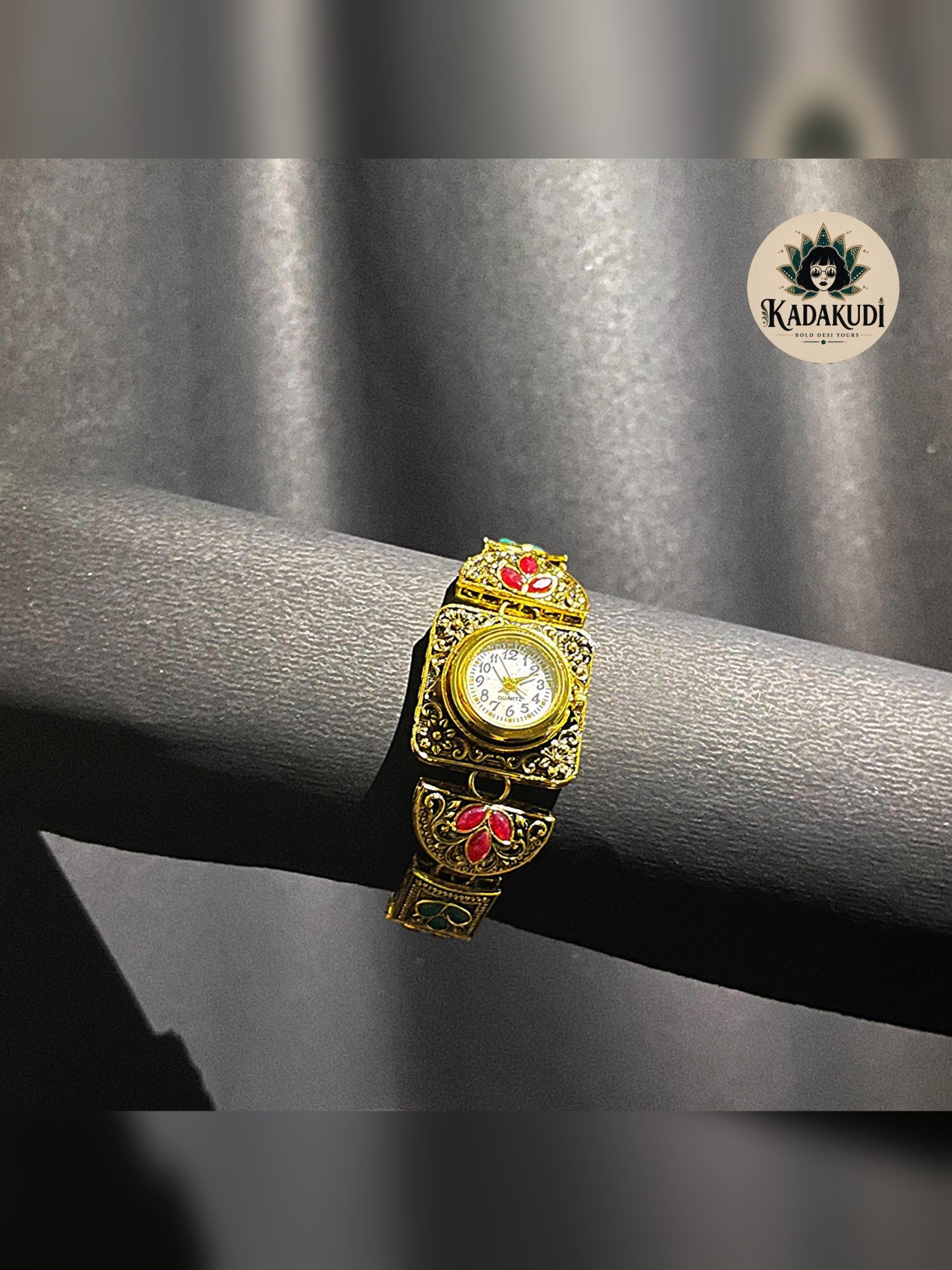 Antique Gold Floral Bracelet Watch by Kadakudi
