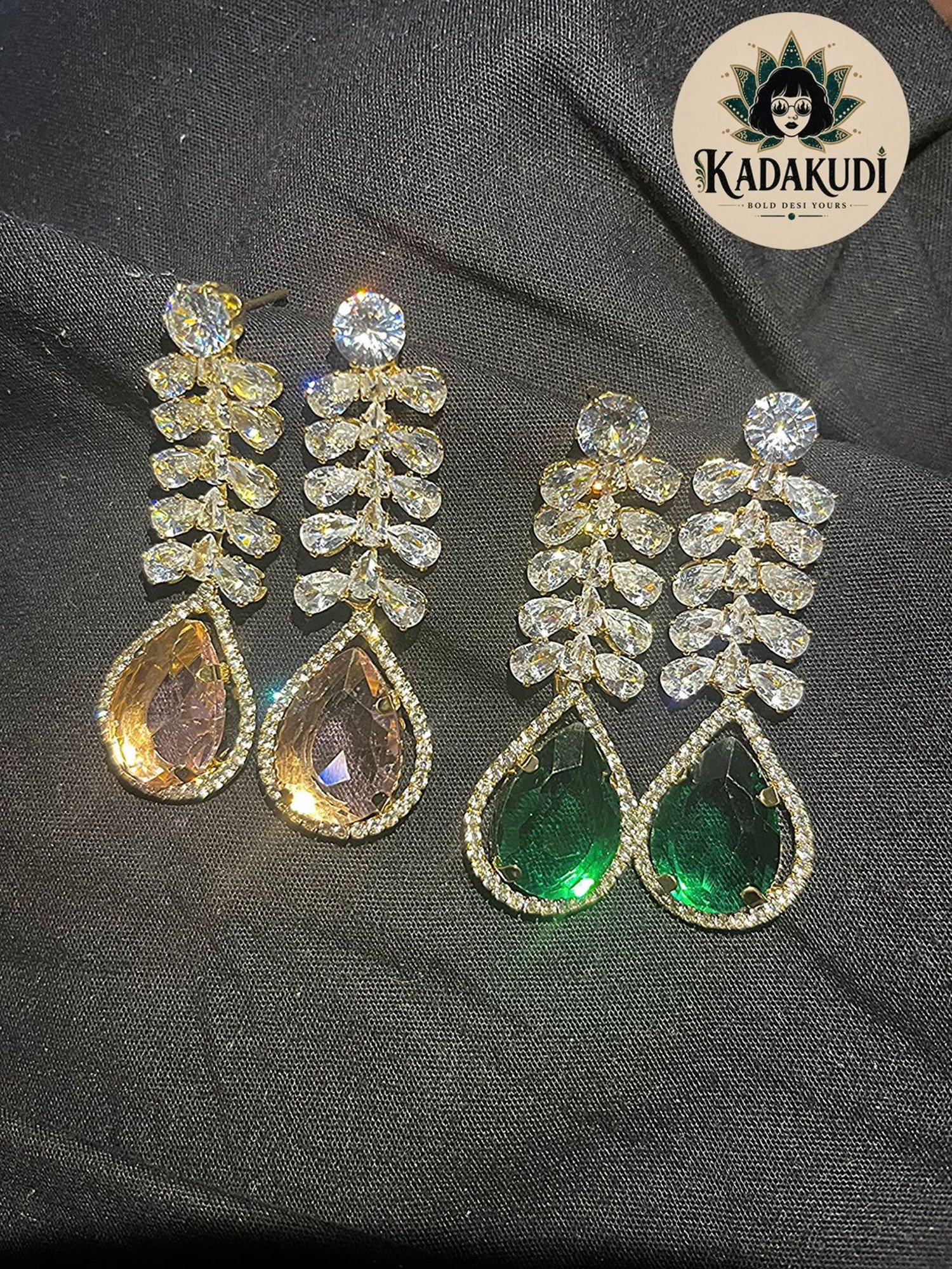 Crystal Leaf Teardrop Earrings by Kadakudi