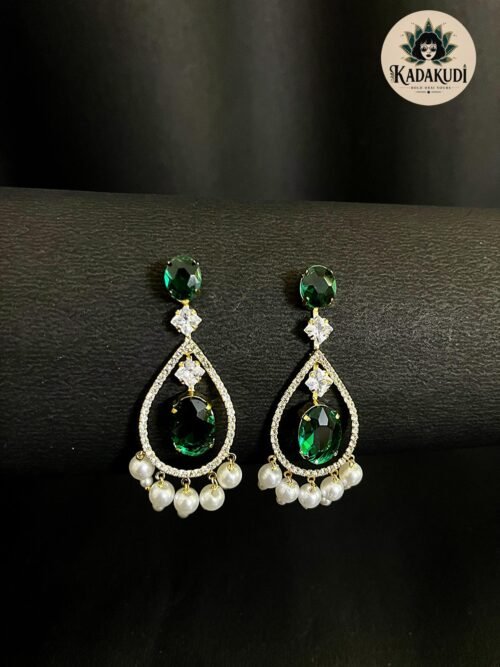 Emerald Teardrop Pearl Earrings by Kadakudi