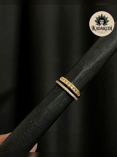 Gold Double Band Stone Ring by Kadakudi