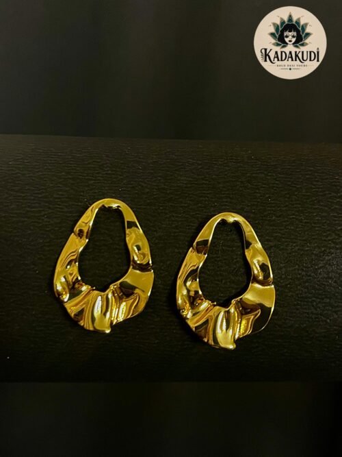 Gold Molten Oval Earrings by Kadakudi