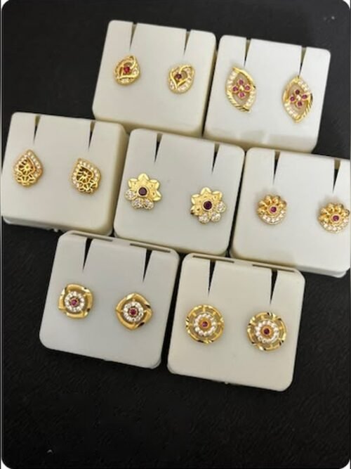 Gold Ruby Stone Stud Earrings by Kadakudi