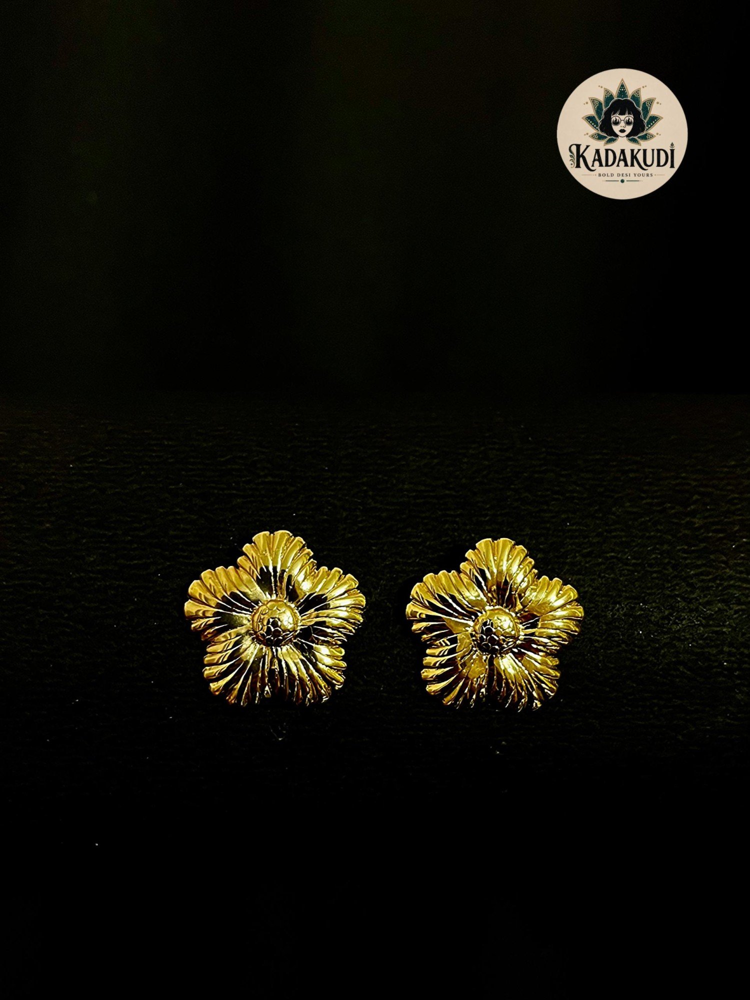 Gold Ruffled Blossom Stud Earrings by Kadakudi