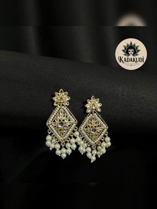 Kundan Pearl Diamond Drop Earrings Kundan Pearl Diamond Drop Earrings by Kadakudi