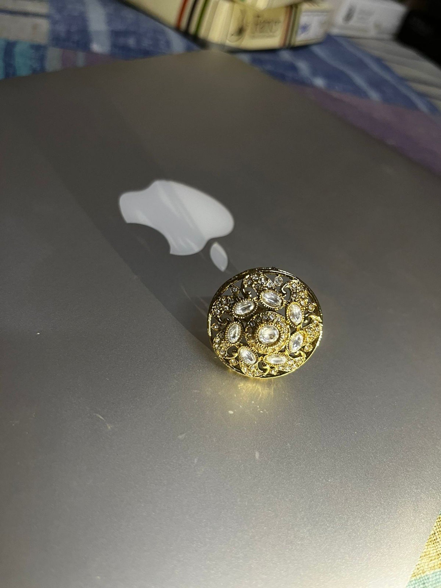 Kundan Round Cocktail Ring by Kadakudi