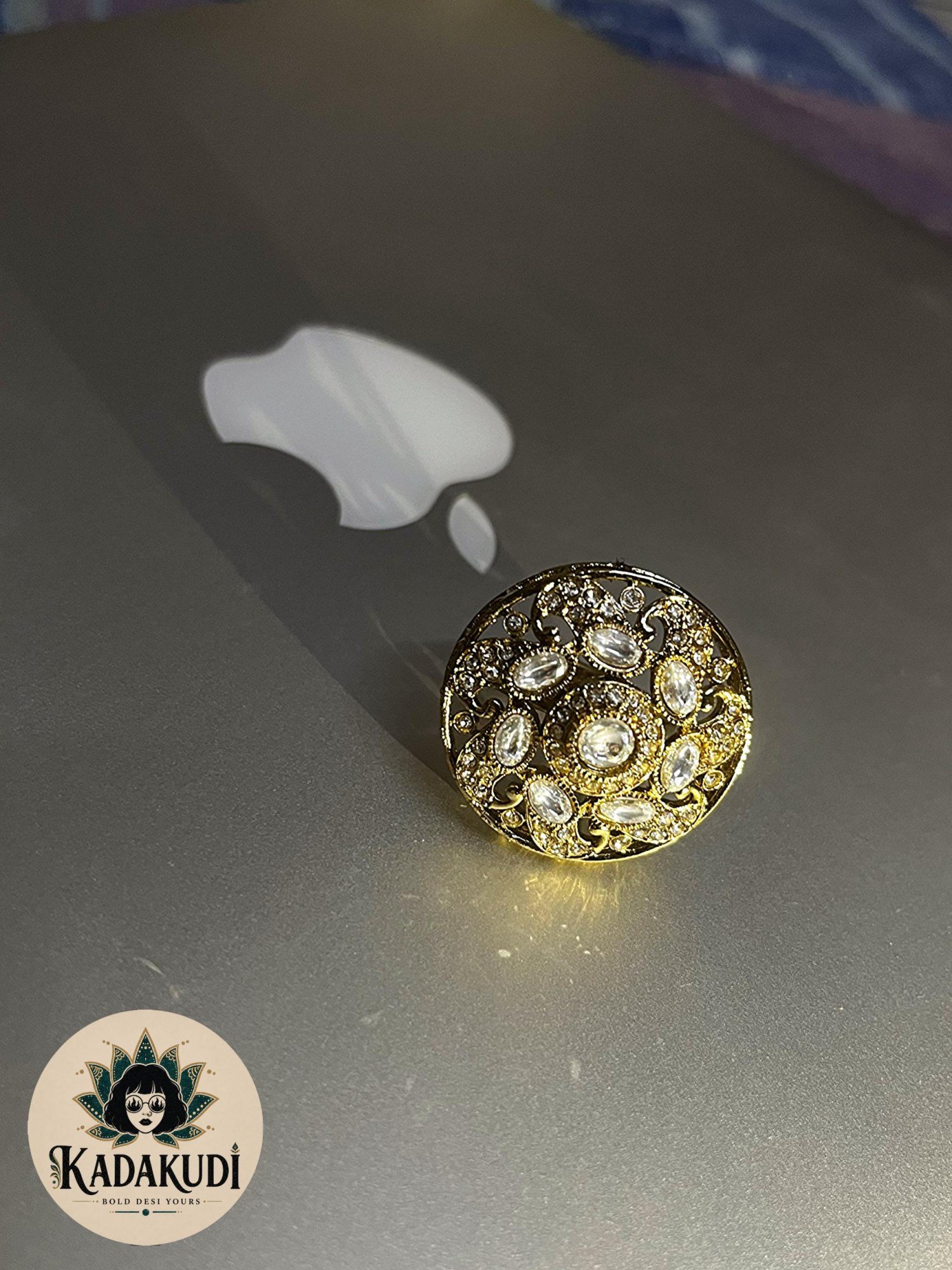 Kundan Round Cocktail Ring by Kadakudi