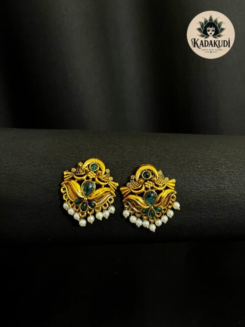 Peacock Green Stone Stud Earrings Peacock Green Stone Stud Earrings by Kadakudi