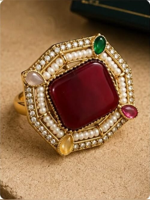 Ruby Pearl Octagon Cocktail Ring Ruby Pearl Octagon Cocktail Ring by Kadakudi