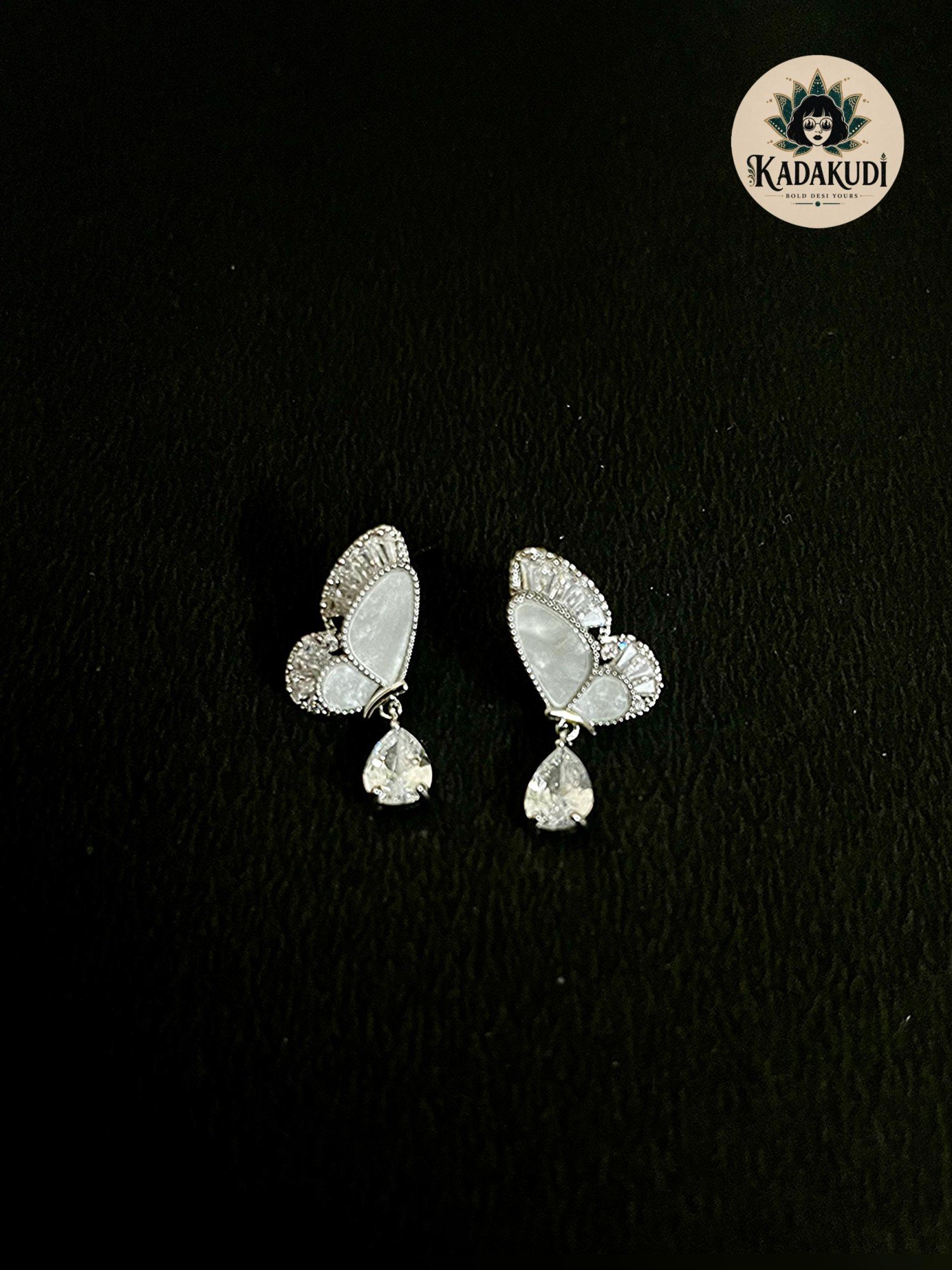 Silver Butterfly Drop Earrings by Kadakudi